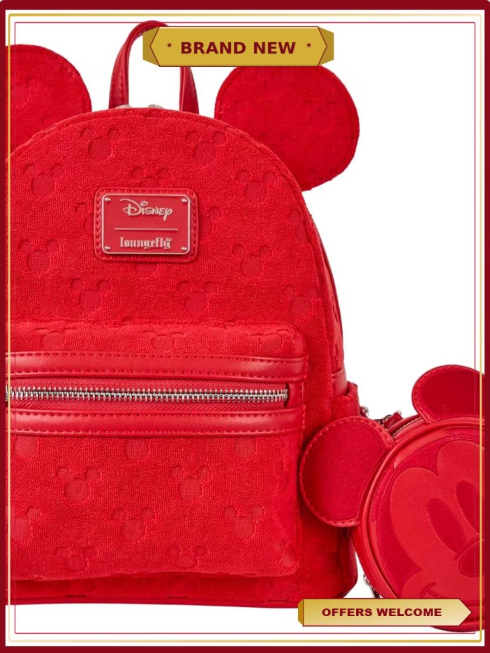 Mickey Burnout Mini Backpack Faux Leather Terry Cloth